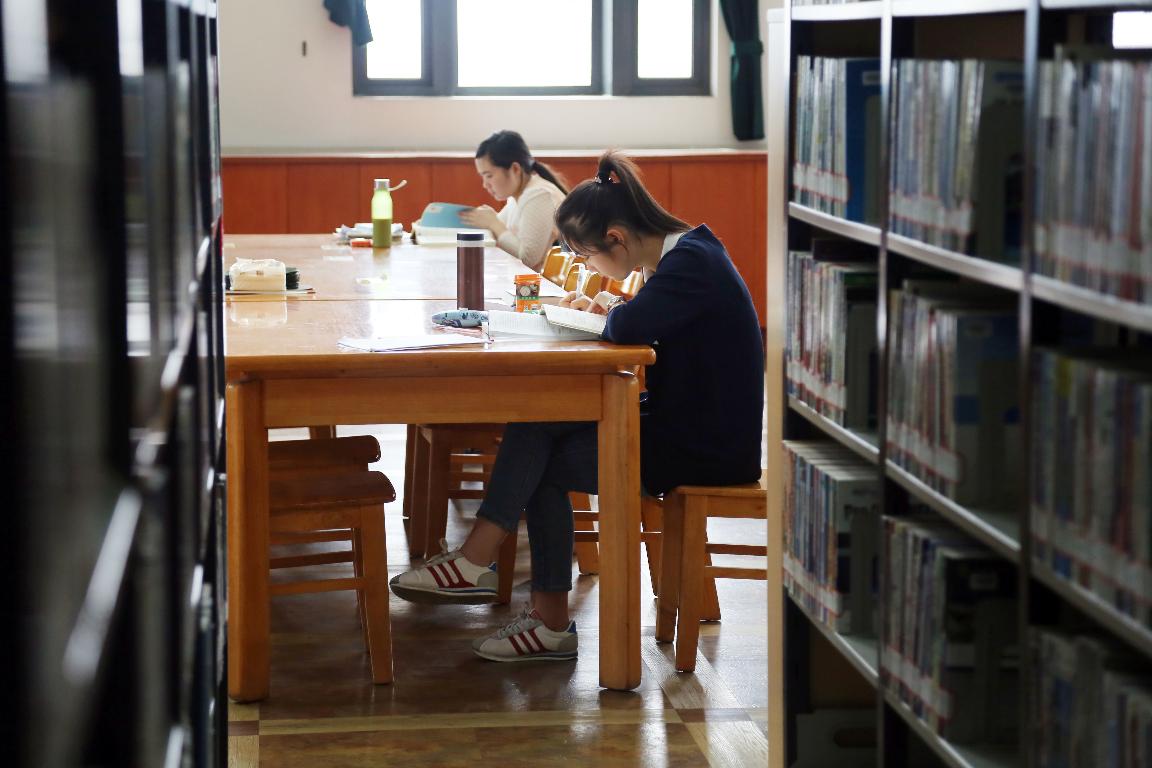 图书馆一角,学生正在安静学习(王博 摄)